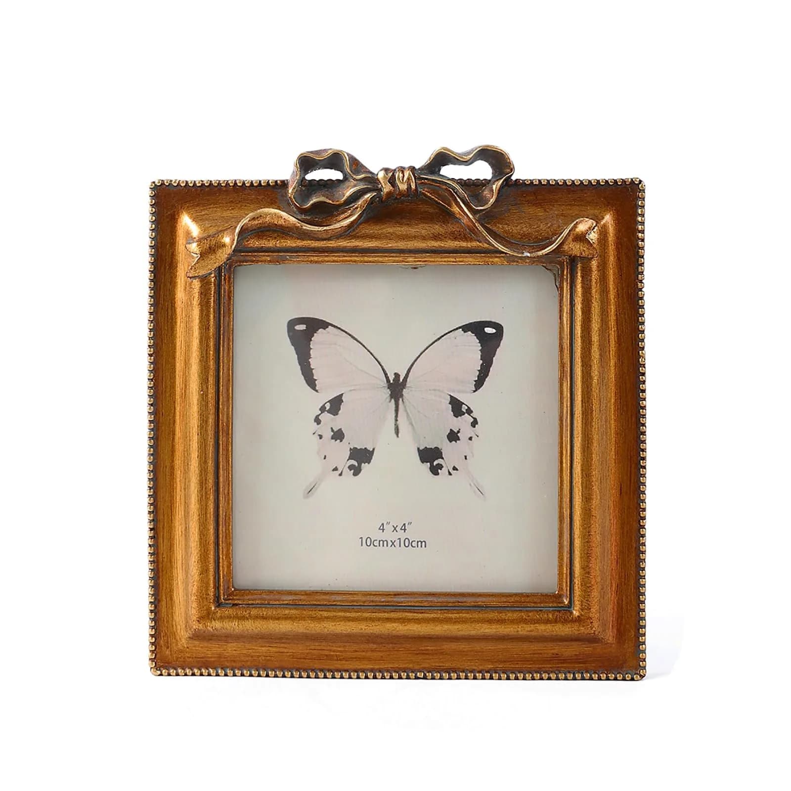 SIKOO Vintage Bow Picture Frame 10.16 cm (4x4 in) | Antique Bronze Gold Resin Wall & Tabletop Decor