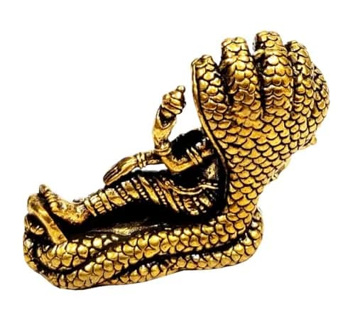 Purpledip Miniature Brass Idol Vishnu on Sheshnag 2.5cm (1" L x 0.5" W x 1" H) | Traditional Religious Collectible Statue thumbnail 4