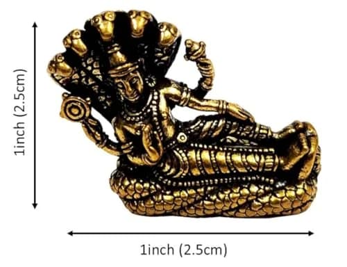 Purpledip Miniature Brass Idol Vishnu on Sheshnag 2.5cm (1" L x 0.5" W x 1" H) | Traditional Religious Collectible Statue thumbnail 5