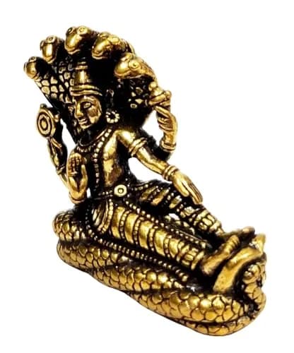 Purpledip Miniature Brass Idol Vishnu on Sheshnag 2.5cm (1" L x 0.5" W x 1" H) | Traditional Religious Collectible Statue thumbnail 3