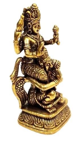 Purpledip Miniature Brass Idol Vishnu with Garuda 3.7cm (1.5 inches) | Collectible Hindu Deity Statue thumbnail 4