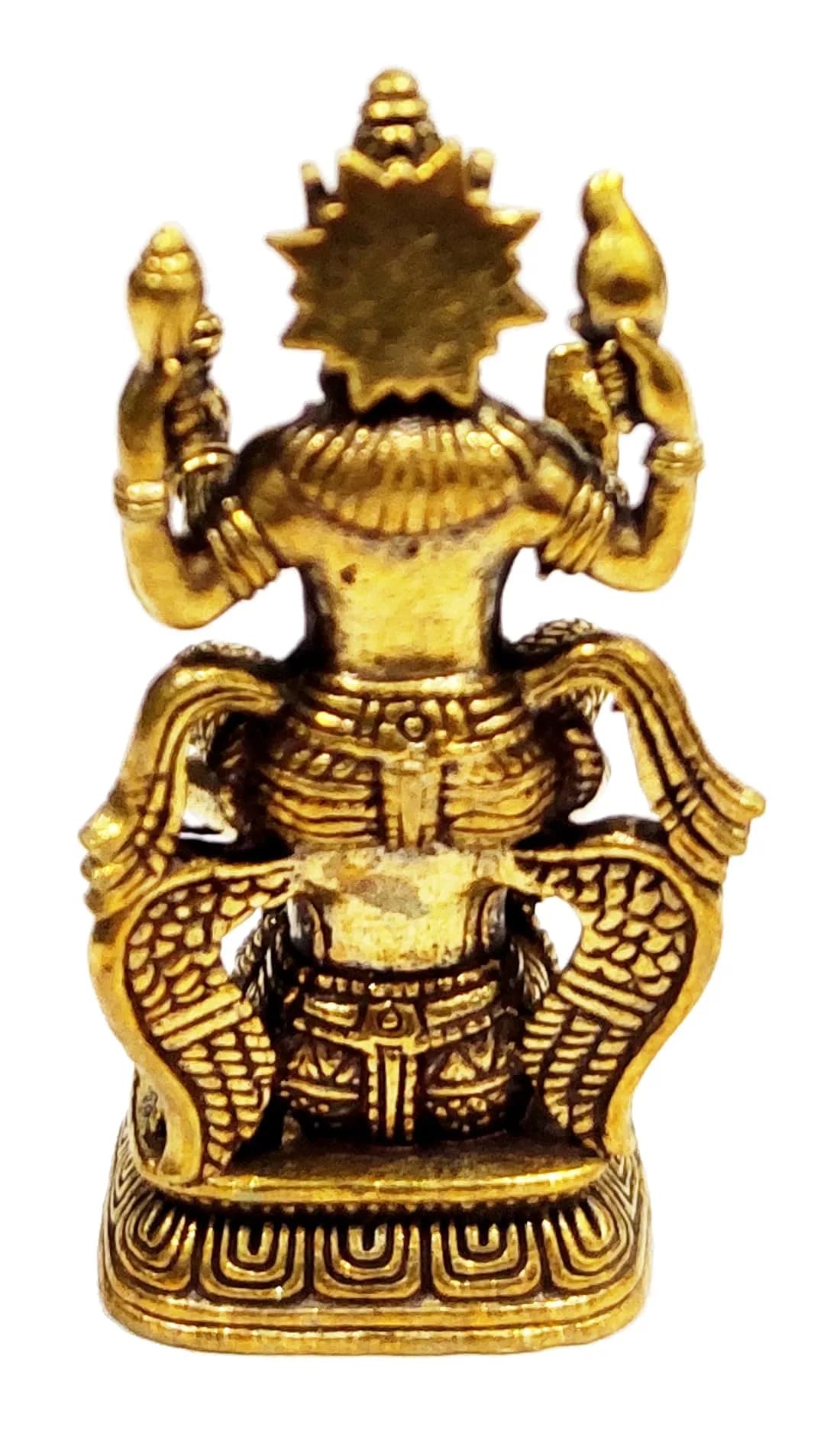 Purpledip Miniature Brass Idol Vishnu with Garuda 3.7cm (1.5 inches) | Collectible Hindu Deity Statue - view 5