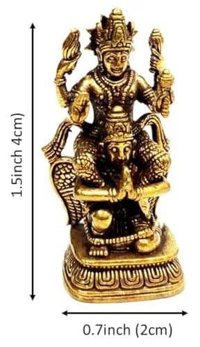 Purpledip Miniature Brass Idol Vishnu with Garuda 3.7cm (1.5 inches) | Collectible Hindu Deity Statue thumbnail 6