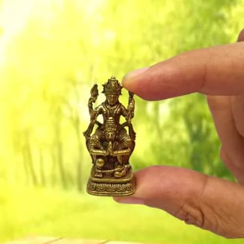 Purpledip Miniature Brass Idol Vishnu with Garuda 3.7cm (1.5 inches) | Collectible Hindu Deity Statue thumbnail 1