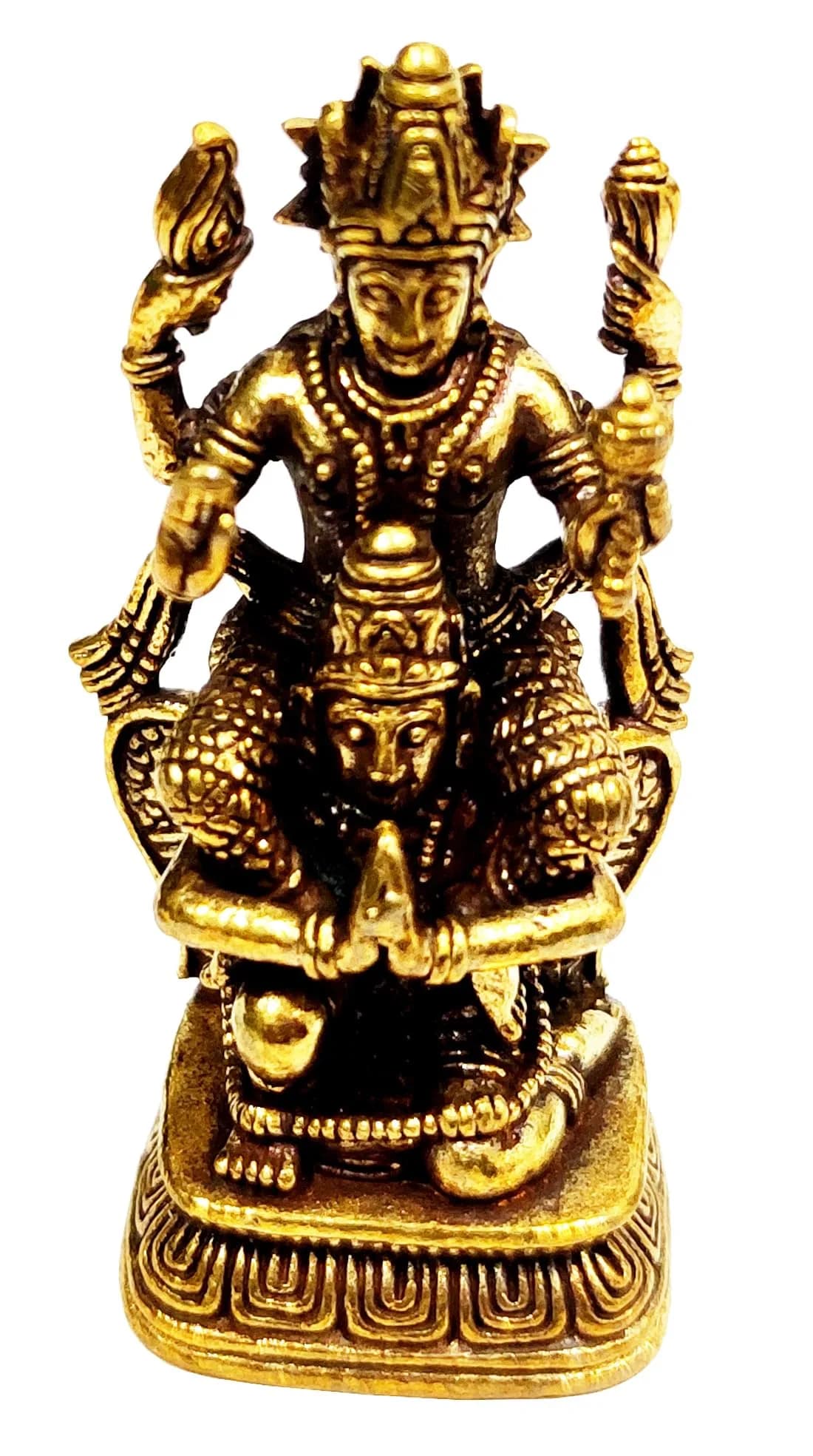 Purpledip Miniature Brass Idol Vishnu with Garuda 3.7cm (1.5 inches) | Collectible Hindu Deity Statue - view 2