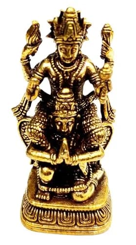 Purpledip Miniature Brass Idol Vishnu with Garuda 3.7cm (1.5 inches) | Collectible Hindu Deity Statue thumbnail 2