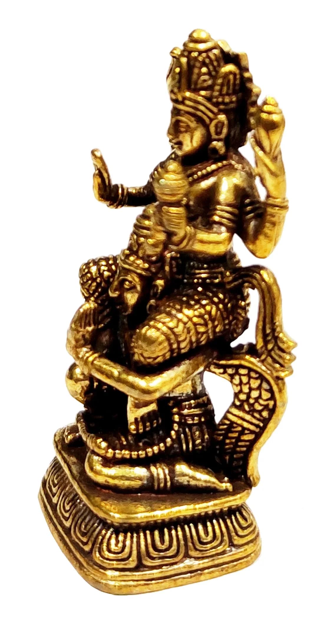 Purpledip Miniature Brass Idol Vishnu with Garuda 3.7cm (1.5 inches) | Collectible Hindu Deity Statue - view 3