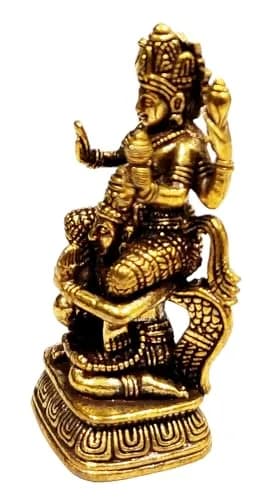Purpledip Miniature Brass Idol Vishnu with Garuda 3.7cm (1.5 inches) | Collectible Hindu Deity Statue thumbnail 3