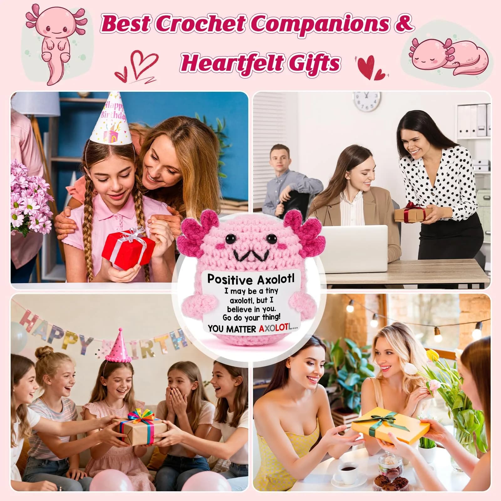 WEYON Handmade Crochet Axolotl Plush 7.6 cm (3 inches) | Positive Support Toy for Teen Girls & Women - view 7
