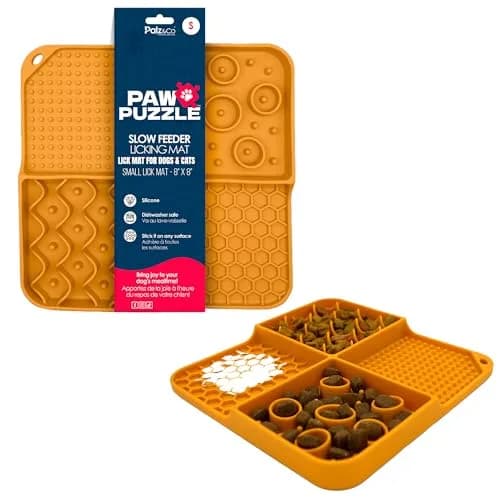 Palz&Co Paw Puzzle 2-in-1 Slow Feeder & Lick Mat for Dogs and Cats | Dishwasher Safe Silicone, Small 8"x8" in Orange thumbnail 1