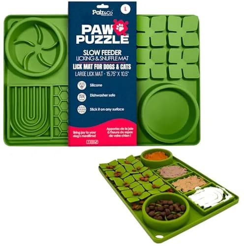 Palz&Co Paw Puzzle 2-in-1 Slow Feeder & Lick Mat - Large 15.75"x10.5" Green Non-Slip Silicone Mat for Dogs & Cats thumbnail 1