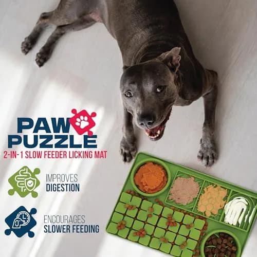 Palz&Co Paw Puzzle 2-in-1 Slow Feeder & Lick Mat - Large 15.75"x10.5" Green Non-Slip Silicone Mat for Dogs & Cats thumbnail 2