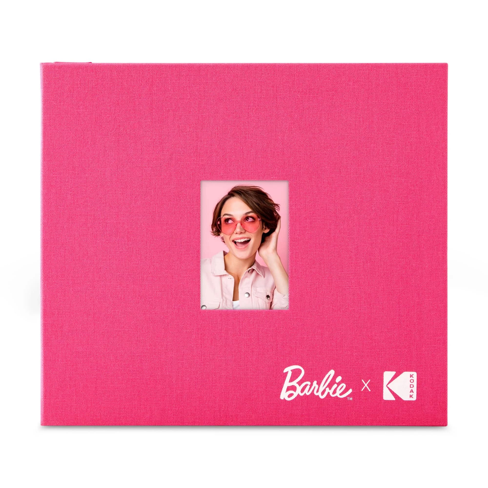 Kodak x Barbie Pink 8x8” Cloth Covered Scrapbook Photo Album with Front Picture Window | Acid-Free Archival Quality