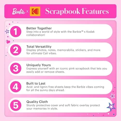 Kodak x Barbie Pink 8x8” Cloth Covered Scrapbook Photo Album with Front Picture Window | Acid-Free Archival Quality thumbnail 5