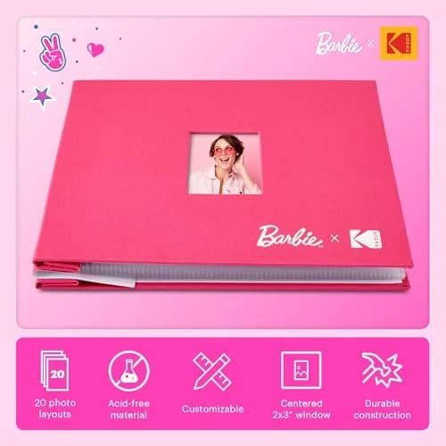 Kodak x Barbie Pink 8x8” Cloth Covered Scrapbook Photo Album with Front Picture Window | Acid-Free Archival Quality thumbnail 2