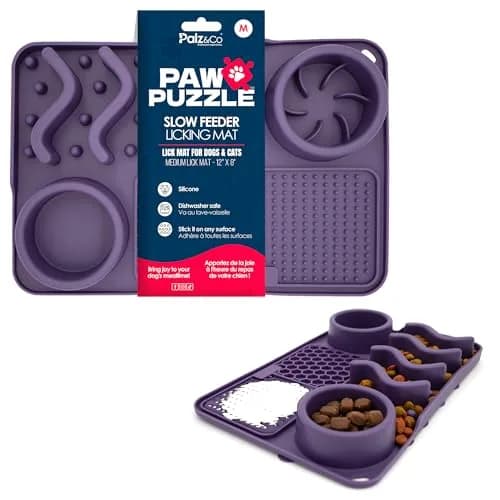 Palz&Co Paw Puzzle 2-in-1 Slow Feeder & Lick Mat for Dogs and Cats | Dishwasher Safe Silicone, Medium 12"x8", Purple thumbnail 1