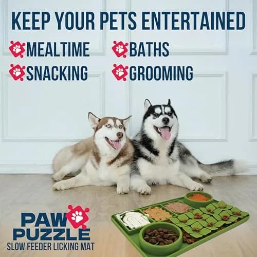 Palz&Co Paw Puzzle 2-in-1 Slow Feeder & Lick Mat for Dogs and Cats | Dishwasher Safe Silicone, Medium 12"x8", Purple thumbnail 5