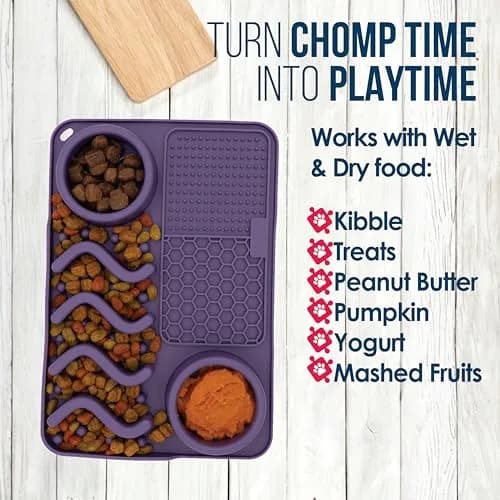 Palz&Co Paw Puzzle 2-in-1 Slow Feeder & Lick Mat for Dogs and Cats | Dishwasher Safe Silicone, Medium 12"x8", Purple thumbnail 6
