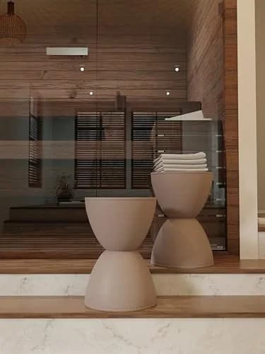 Euro Style Sallie Indoor/Outdoor Stool or End Table | Modern Hourglass Accent | UV-Protected Plastic Taupe thumbnail 5