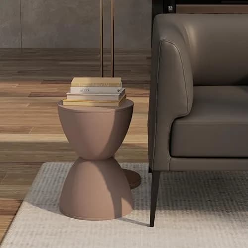 Euro Style Sallie Indoor/Outdoor Stool or End Table | Modern Hourglass Accent | UV-Protected Plastic Taupe thumbnail 6