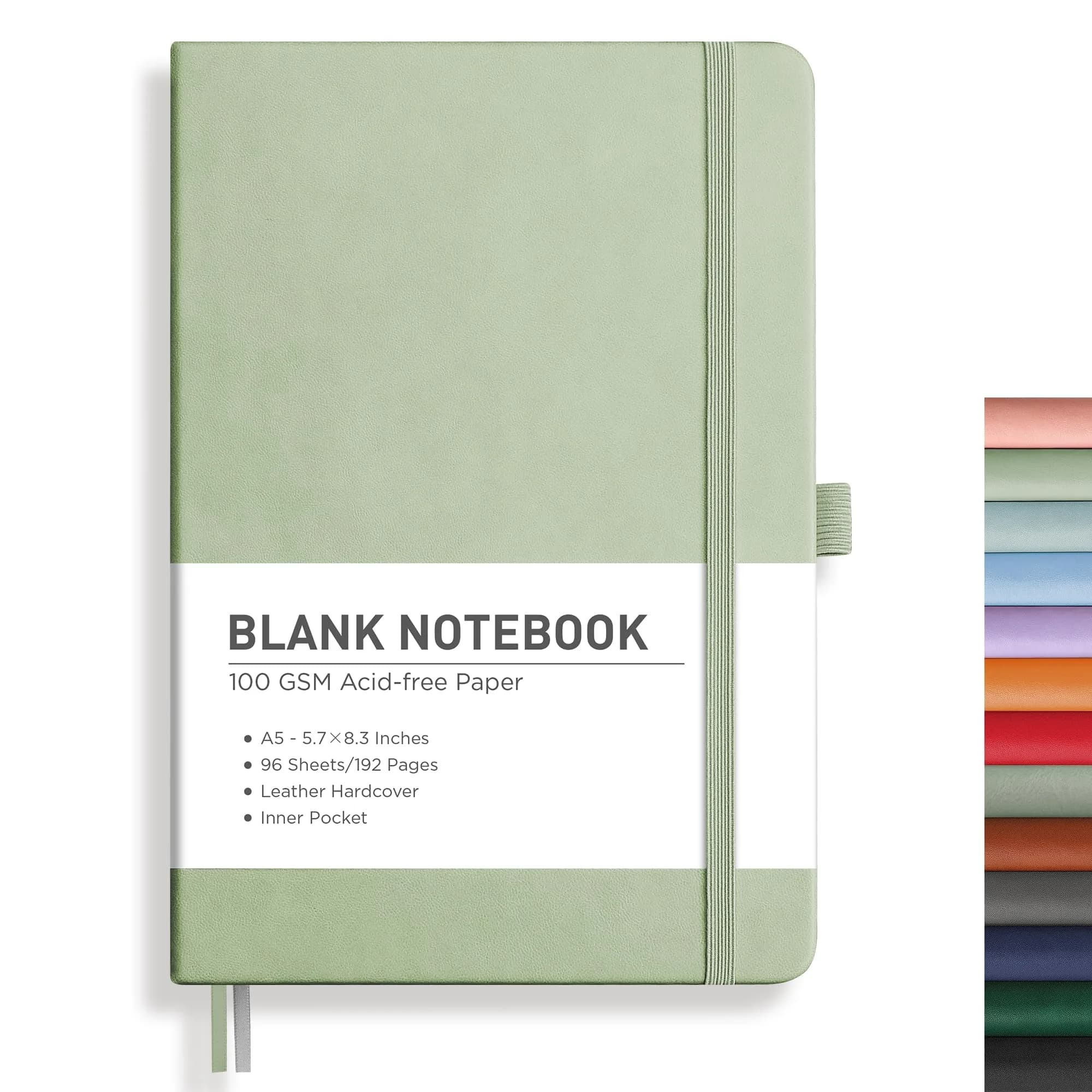 RETTACY Blank Journal Notebook A5 (5.7'' x 8.3'') 192 Pages Light Green | Acid-Free Paper Notebook for Professionals - main product image