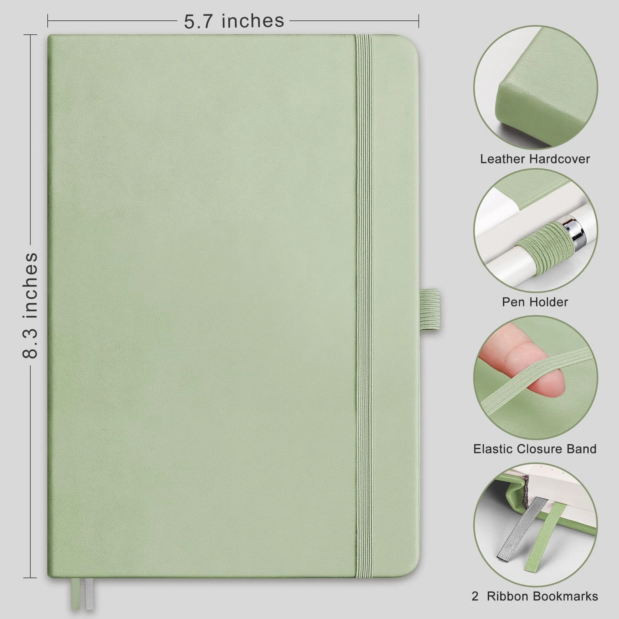 RETTACY Blank Journal Notebook A5 (5.7'' x 8.3'') 192 Pages Light Green | Acid-Free Paper Notebook for Professionals - view 2