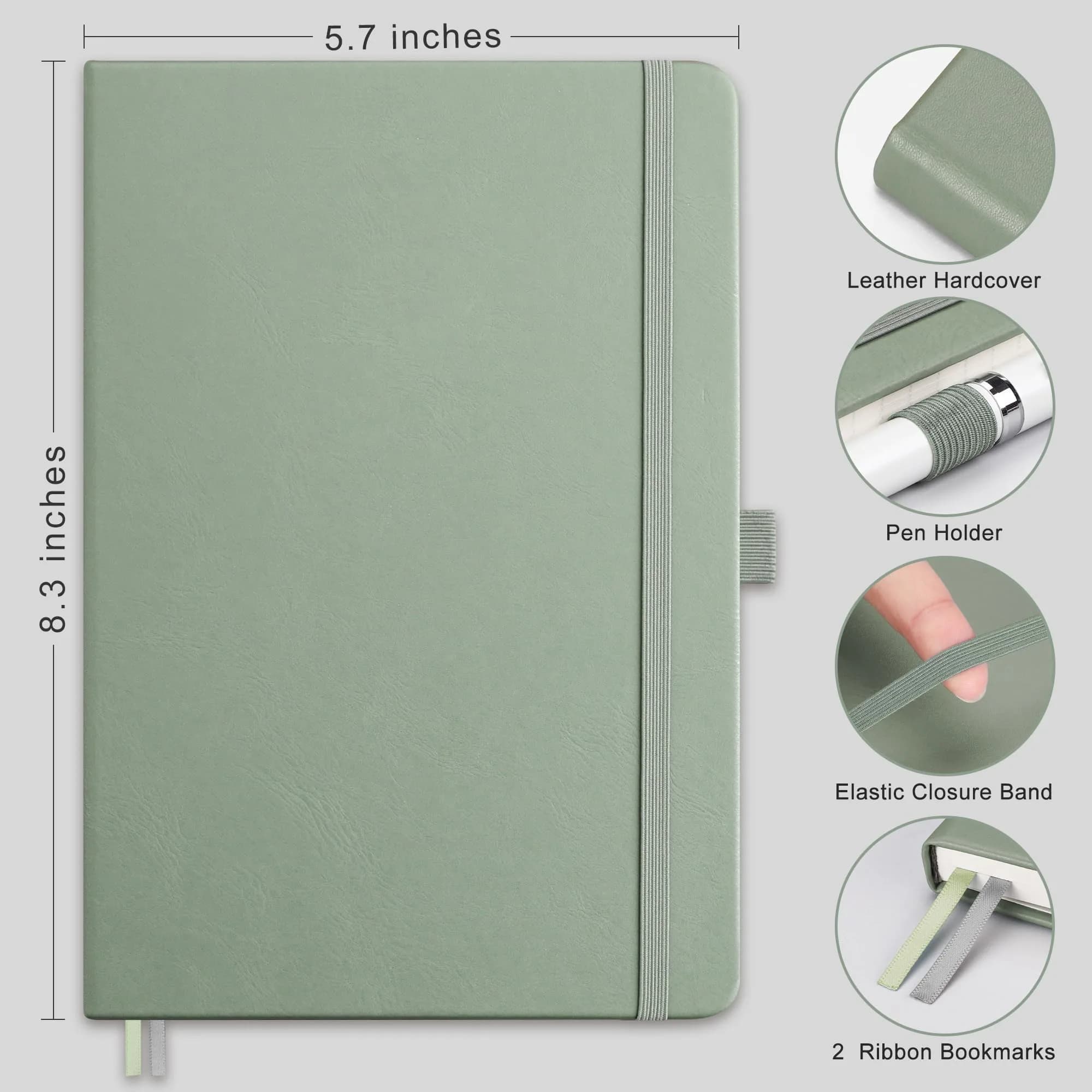 RETTACY Blank Journal Notebook A5 Sage Green 192 Pages | Acid-Free Paper for Smooth Writing - view 2