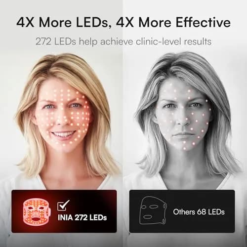 INIA GLOW Wireless Red Light Therapy Mask for Face, 850nm NIR, 272 LEDs | Cordless, Portable, 3 Modes, 105mW/cm² thumbnail 4