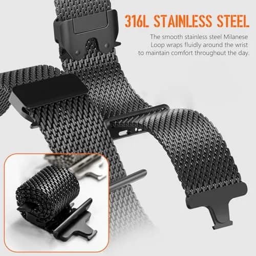 torbollo Compatible with Apple Watch Band for Men, Milanese Mesh Loop 49mm/45mm/44mm/42mm | Parachute Buckle, Stainless Steel Mesh thumbnail 4
