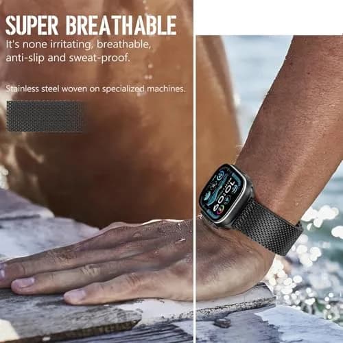 torbollo Compatible with Apple Watch Band for Men, Milanese Mesh Loop 49mm/45mm/44mm/42mm | Parachute Buckle, Stainless Steel Mesh thumbnail 6