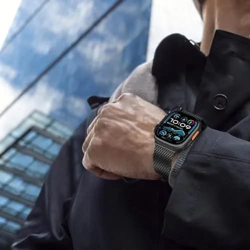 torbollo Compatible with Apple Watch Band for Men, Milanese Mesh Loop 49mm/45mm/44mm/42mm | Parachute Buckle, Stainless Steel Mesh thumbnail 7