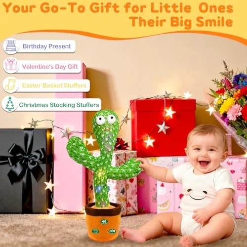 Hunfur Rechargeable Dancing Talking Cactus Baby Toy | Repeat What You Say with LED Lights (18 months+) thumbnail 5