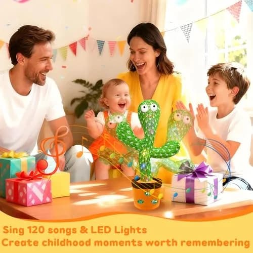 Hunfur Rechargeable Dancing Talking Cactus Baby Toy | Repeat What You Say with LED Lights (18 months+) thumbnail 6