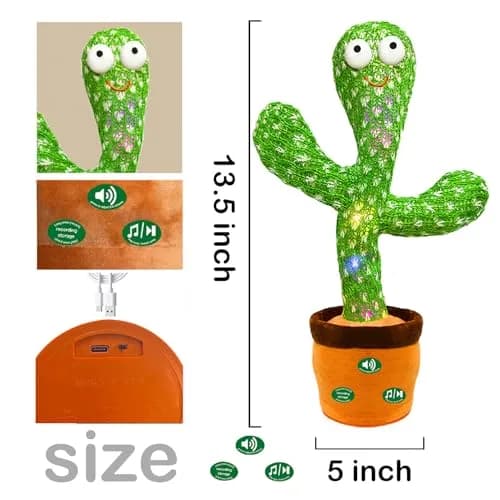 Hunfur Rechargeable Dancing Talking Cactus Baby Toy | Repeat What You Say with LED Lights (18 months+) thumbnail 8