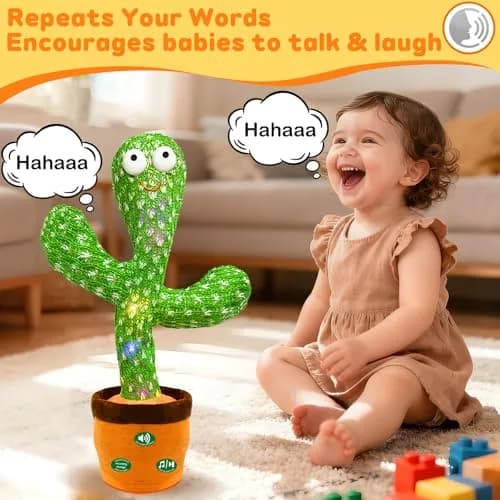 Hunfur Rechargeable Dancing Talking Cactus Baby Toy | Repeat What You Say with LED Lights (18 months+) thumbnail 2