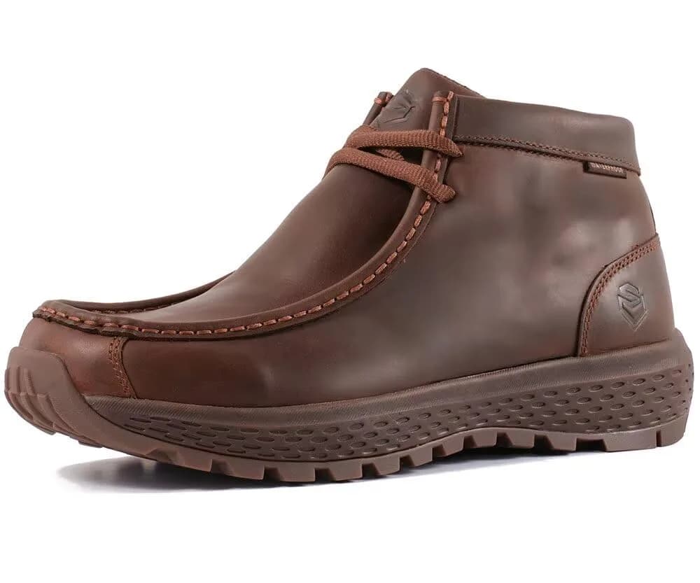 SUREWAY Men's Waterproof Chukka Work Boots | Lightweight Moc Toe Leather Ankle Boots 2.7 kg (6 lb) — Waterproof Cz Brown