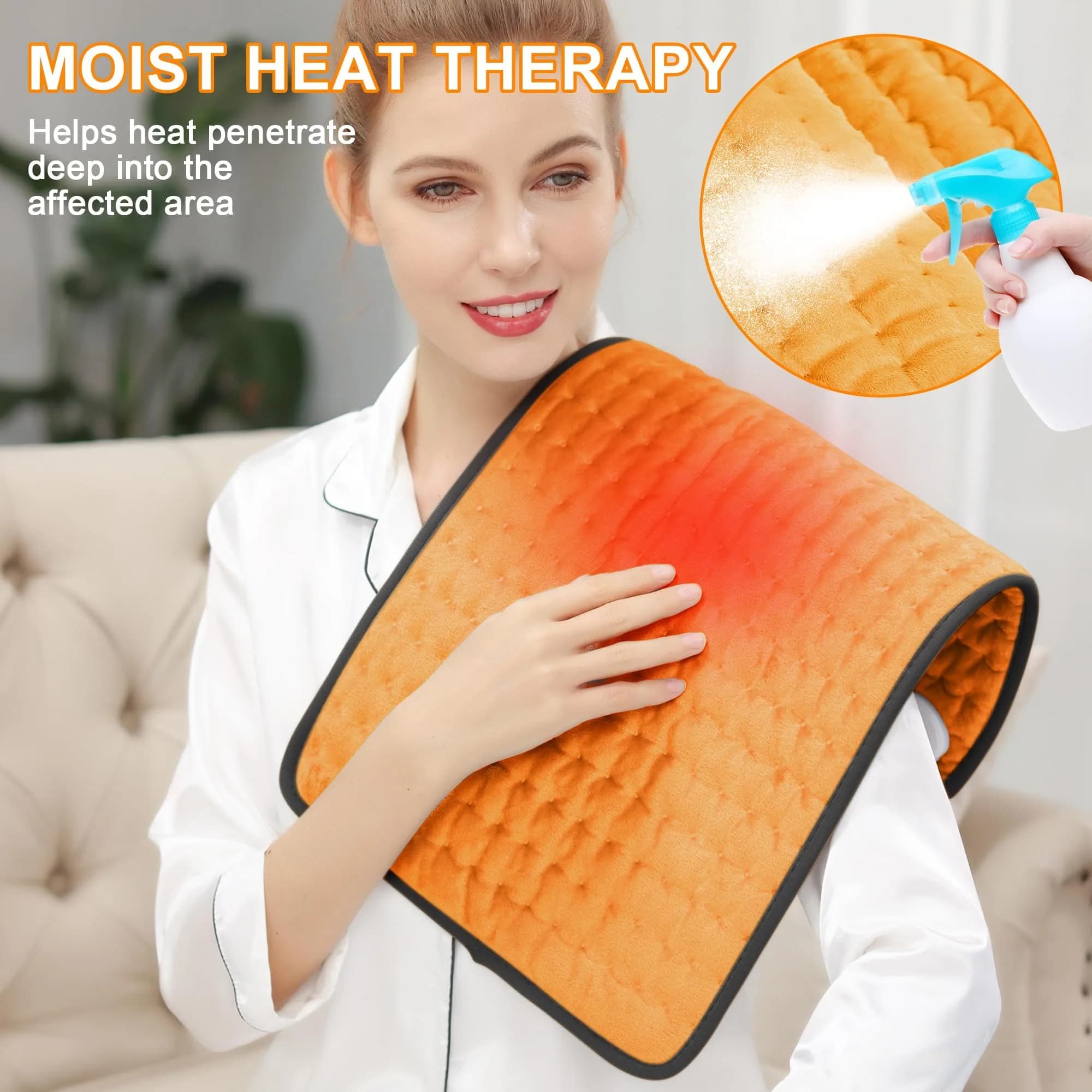 Deepsoon Orange Black Electric Heating Pad for Back, Neck, Abdomen, Legs (24x12 Inch) | Soft Flannel Cover with 6 Heat Settings & Timer - view 3
