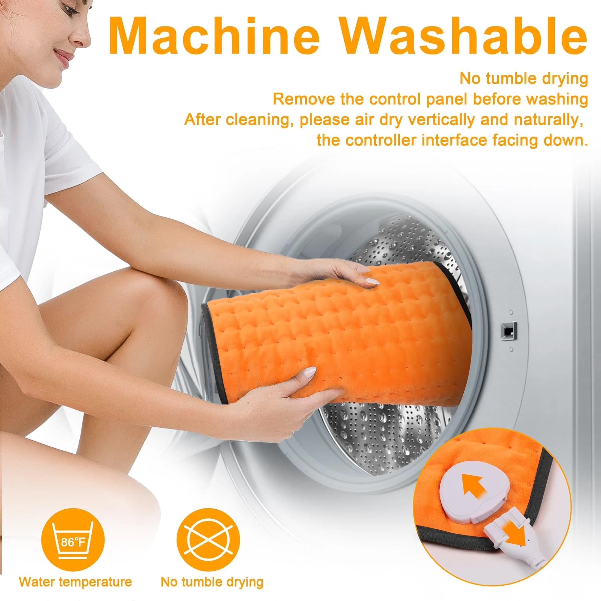 Deepsoon Orange Black Electric Heating Pad for Back, Neck, Abdomen, Legs (24x12 Inch) | Soft Flannel Cover with 6 Heat Settings & Timer - view 6