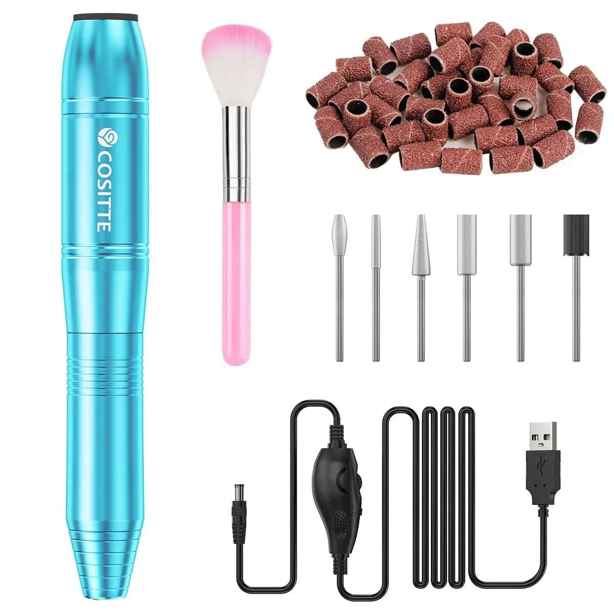 COSITTE USB Nail Drill Machine for Acrylic Nail Kit | Portable, Adjustable Speed & Low Noise — Blue