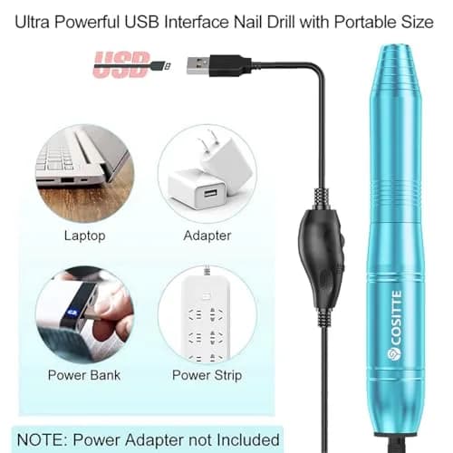 COSITTE USB Nail Drill Machine for Acrylic Nail Kit | Portable, Adjustable Speed & Low Noise thumbnail 2