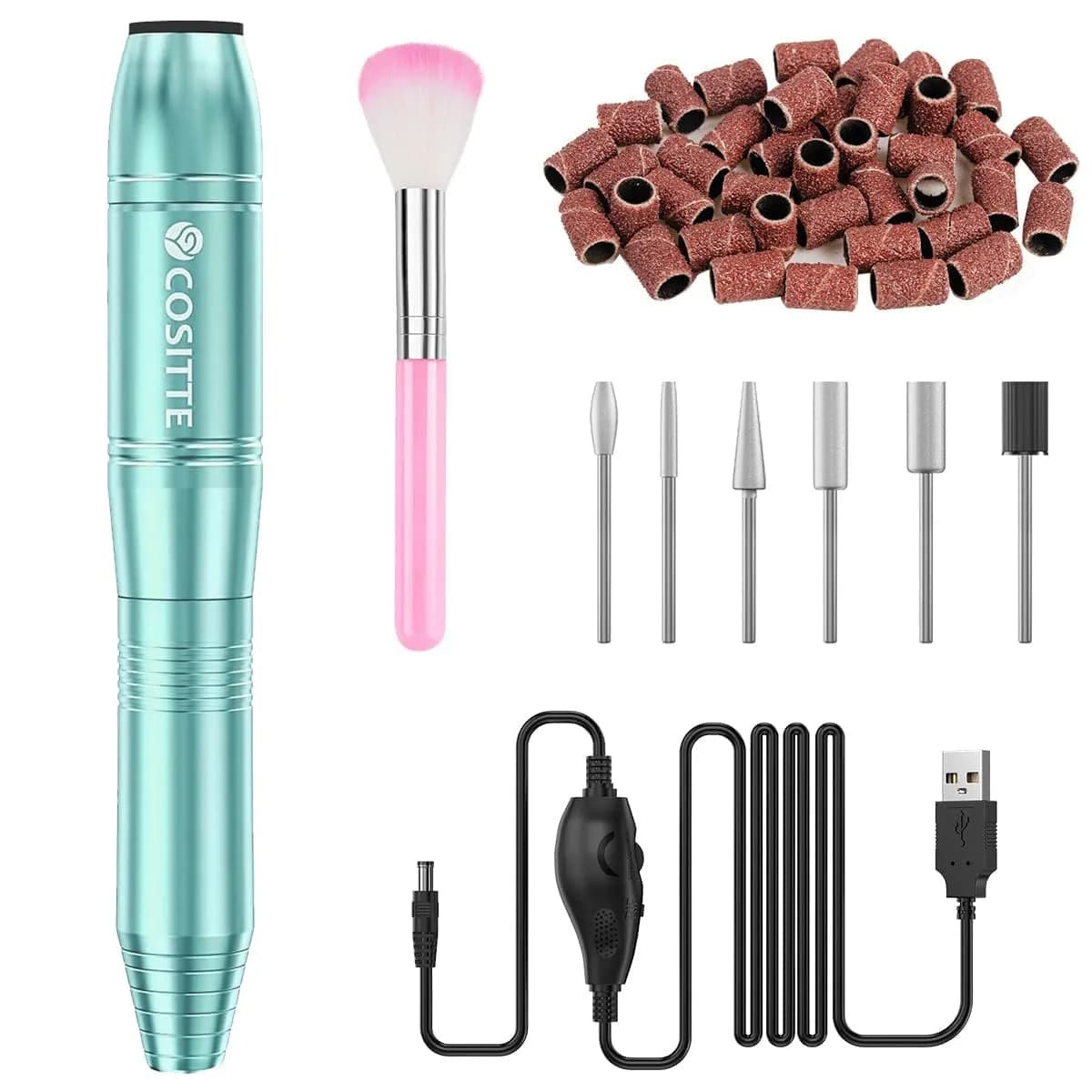 COSITTE Green Electric Nail Drill Machine with USB, Portable Efile Nail File for Acrylic Gel Polish, Home Salon Use - main product image