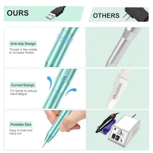 COSITTE USB Nail Drill Machine for Acrylic Nail Kit with 56 Piece Set, Green | Portable Efile for Home & Salon Use thumbnail 3