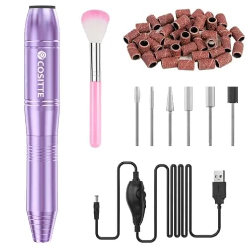 COSITTE USB Nail Drill Machine for Acrylic Nail Kit, Lilac 56 Piece Set | Portable Electric Nail File for Manicure & Pedicure thumbnail 1