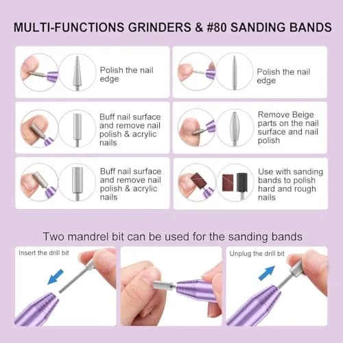 COSITTE USB Nail Drill Machine for Acrylic Nail Kit, Lilac 56 Piece Set | Portable Electric Nail File for Manicure & Pedicure thumbnail 4