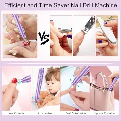 COSITTE USB Nail Drill Machine for Acrylic Nail Kit, Lilac 56 Piece Set | Portable Electric Nail File for Manicure & Pedicure thumbnail 6