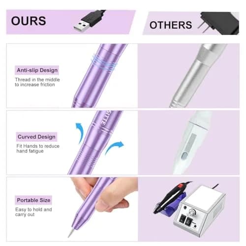 COSITTE USB Nail Drill Machine for Acrylic Nail Kit, Lilac 56 Piece Set | Portable Electric Nail File for Manicure & Pedicure thumbnail 3