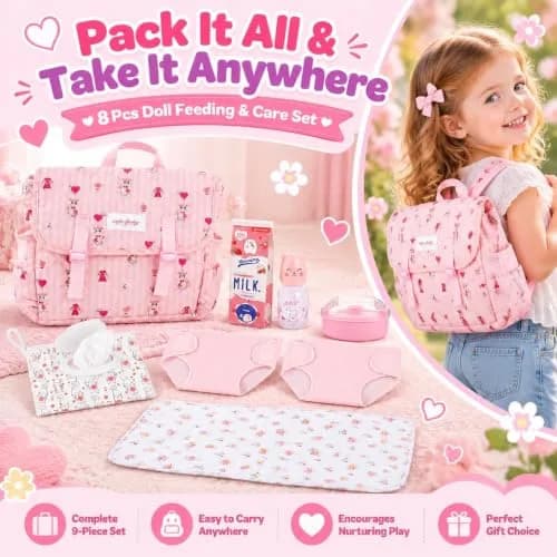 BABESIDE Baby Doll Accessories Set for 17-22 Inch Dolls | Diaper Bag, 8 Pieces, Pretend Play (70-120 chars) thumbnail 5