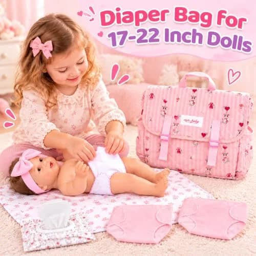 BABESIDE Baby Doll Accessories Set for 17-22 Inch Dolls | Diaper Bag, 8 Pieces, Pretend Play (70-120 chars) thumbnail 6