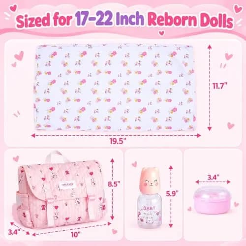 BABESIDE Baby Doll Accessories Set for 17-22 Inch Dolls | Diaper Bag, 8 Pieces, Pretend Play (70-120 chars) thumbnail 7