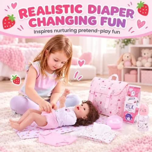 BABESIDE Baby Doll Accessories Set for 17-22 Inch Dolls | Diaper Bag, 8 Pieces, Pretend Play (70-120 chars) thumbnail 8